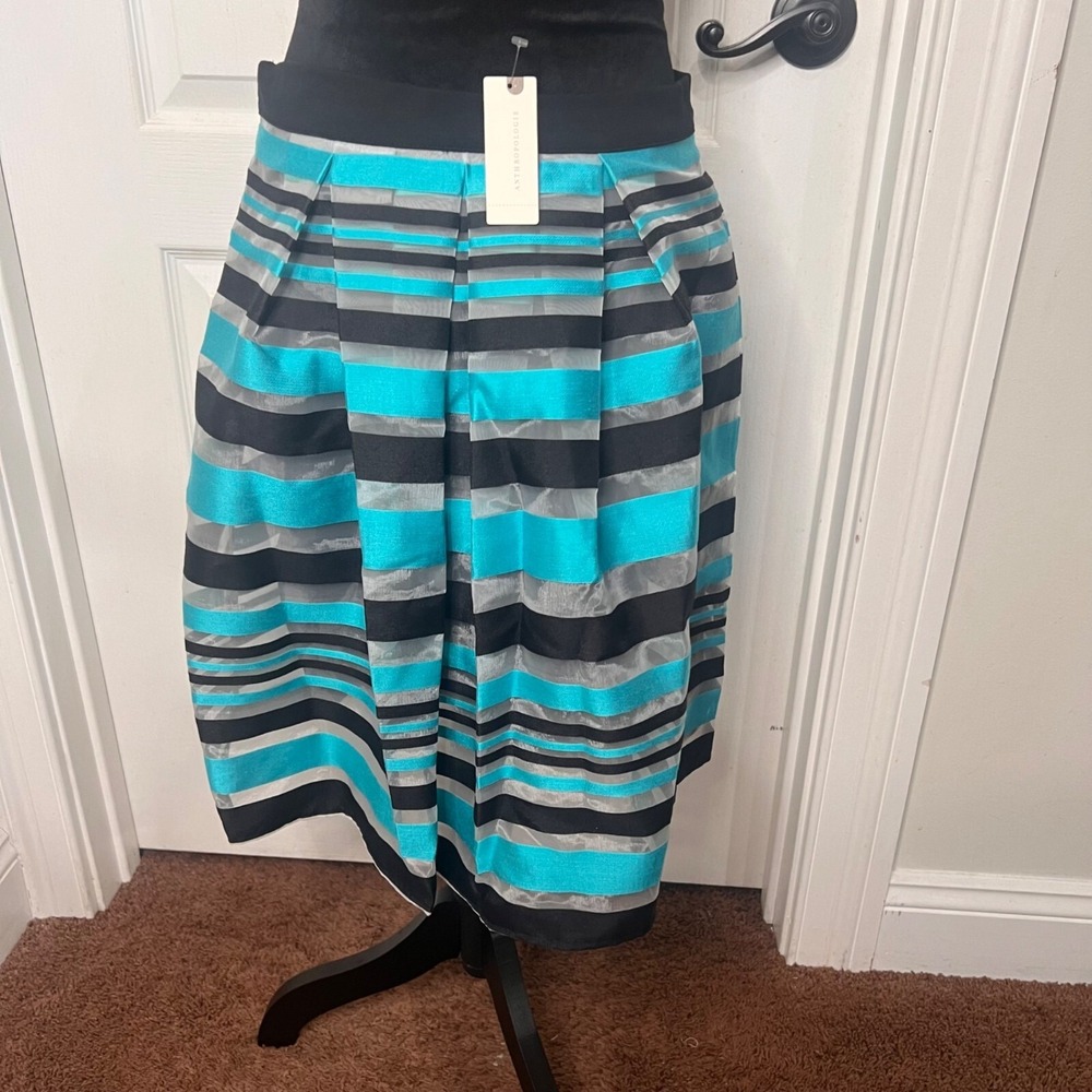 Anthropologie Eva Franco Women's Striped Pleated Blue‎ Midi Skirt Size 8P NWT